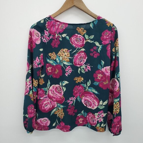 Everly Womens Multicolor Long Sleeve Floral Blouse Top Size M Keyhole Neck - Picture 4 of 15